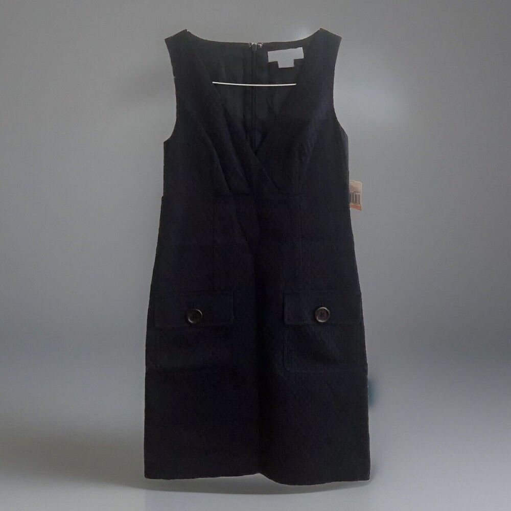 Michael/Michael Kors NWT Petite Navy Solid Textured Sleeveless Dress Size 2P